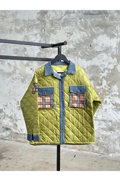 Hatun Atila HatunAtila 7456 Модель Хакі Капітоне Куртка - Рукава і кишені з д...