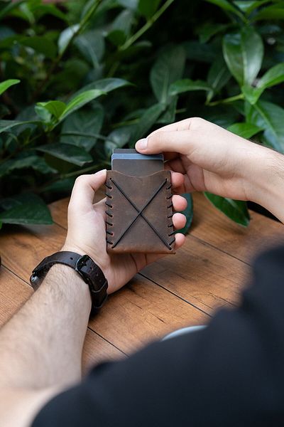 minimal X design Minimal X V1 - Tan Card Holder, Real Leather, Flexible Handmade, Simple Stylish Design