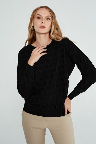 JOVENMADRE Pulover de damă, cu decolteu, cu model, tricotaj negru, cu croiala normală