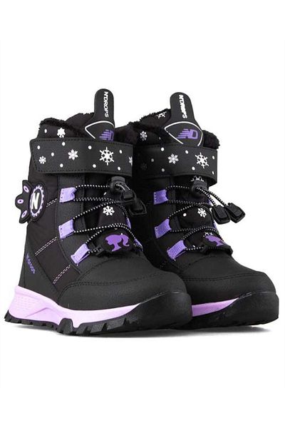 N Drops N'Drops Kids (26-30) Μαύρες-Λιλά Μπότες Χιονιού