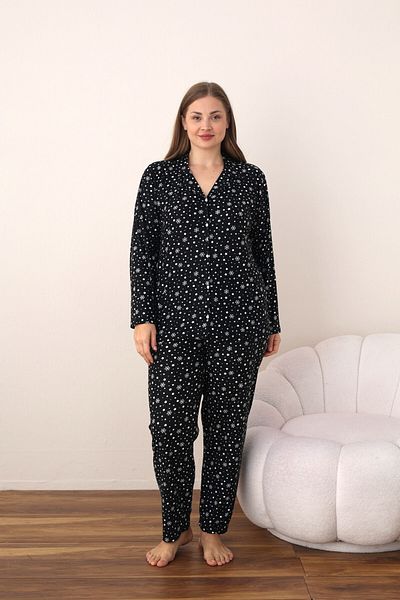 SEBOTEKS Plus Size Polka Dot Suede Women's Pajamas Set - Button-Down 2124
