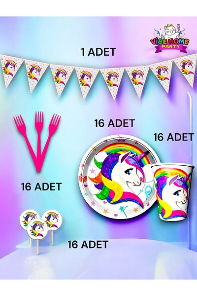 VibeHome Unicorn Themed Eco Set for 16 - Birthday Party and Fun Events
