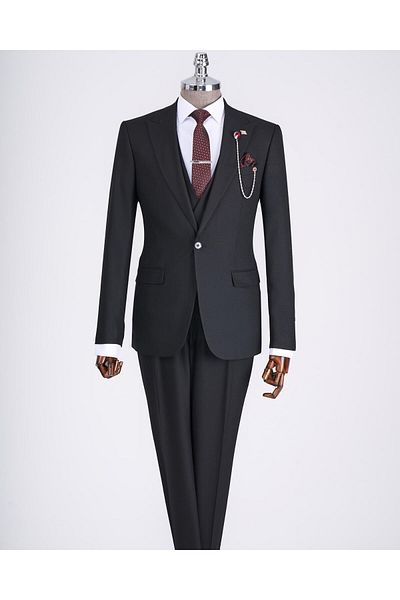 TerziAdemAltun Black Italian Style Jacket Vest and Trousers Set - T12841