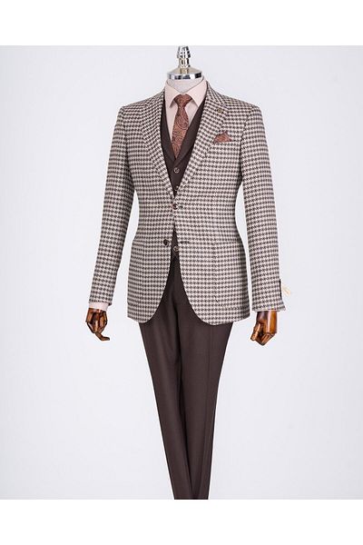 TerziAdemAltun Men's Slim Fit Italian Style Combination - Jacket, Vest and Trousers Set Brown T13077