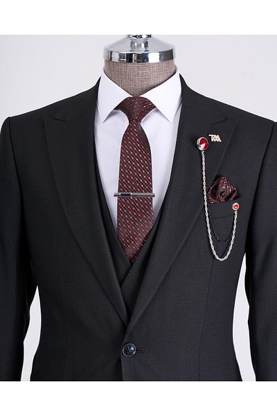 TerziAdemAltun Black Italian Style Jacket Vest and Trousers Set - T12841