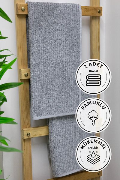 FAVORA Line Luxury Cotton 2-Piece Hand Face Towel 50X90 - Gray