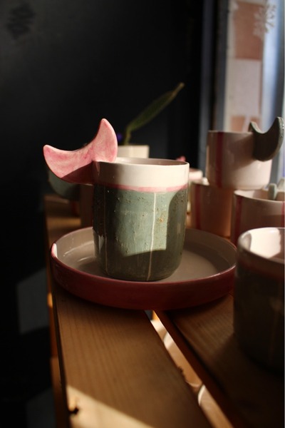 TREND Pembe ay Türk kahvesi fincanı, double fincan