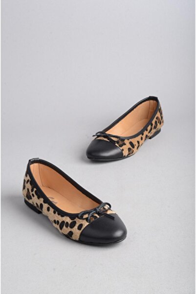 SEÇ KUNDURA SEÇ 029 Balerini de damă din piele naturală - negru și cu model leopard