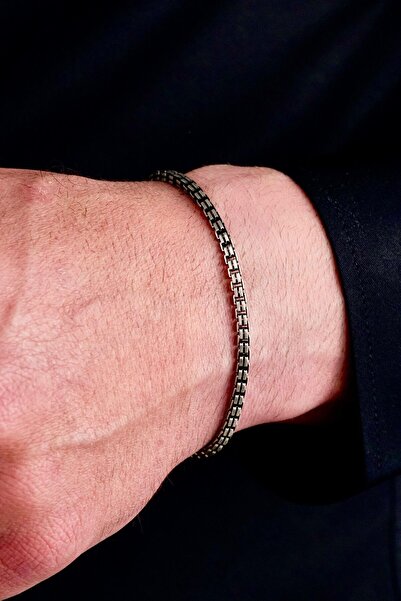 Ricco Jewellery 925 Ayar Gümüş Oksit Kaplama Kare Göz Erkek Bileklik • Made I...