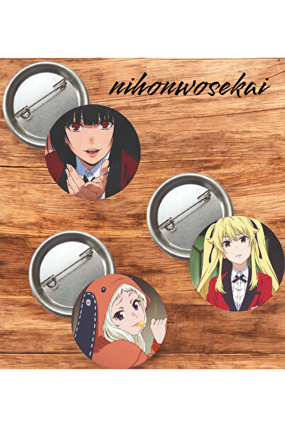 nihonwosekai 3 ADET Kakegurui Anime Buton Rozet 37mm
