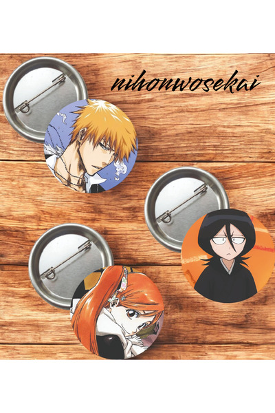 nihonwosekai 3 ADET Bleach Anime Buton Rozet 37mm