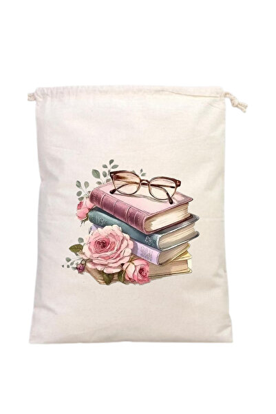 Elbasan Tekstil Kitap Kesesi 20 x 30 cm Kitap ve Gözlük Temalı