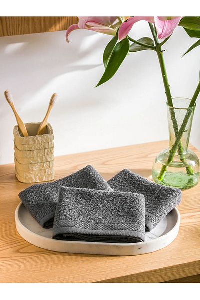 LC Waikiki Home Gray Cotton Hand Towels 3 Pieces 30X50 cm