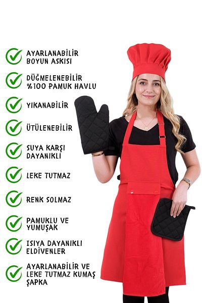 sevilya 5-Piece Kitchen Apron Set with Star Adjustment Hanger (Towel Apron with Adjustment Hanger, Head Cap, Gloves, Handle)
