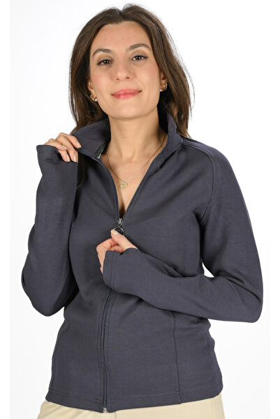 Butik Hepa-gg Modal Kumaş Şardonlu Parmak Geçmeli Fermuarlı Antrasit Sweat