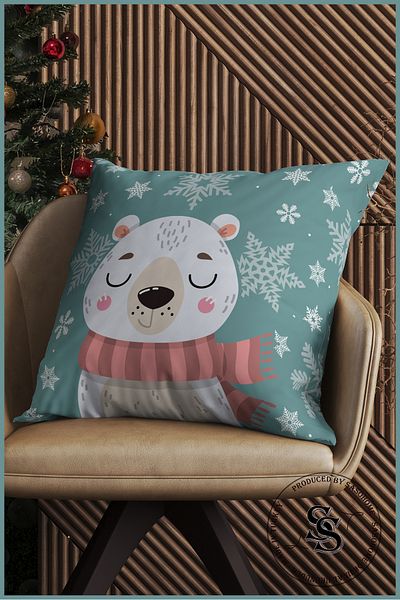SasoHome غطاء وسادة مطبوع رقميًا من Happy New Year Cheerful Animals Bear