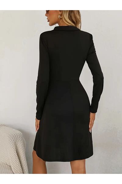 İpeksi Silky Women's Long Sleeve Collared Short Imported Crepe Short Dress with Zipper and Pockets