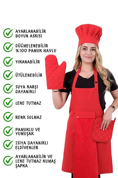 sevilya 5-Piece Kitchen Apron Set with Star Adjustment Hanger (Towel Apron with Adjustment Hanger, Head Cap, Gloves, Handle)