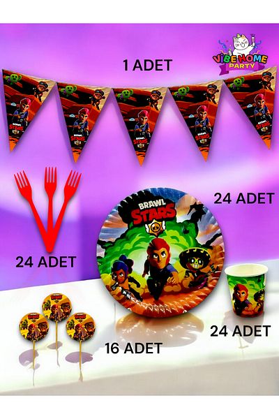 VibeHome Brawlstars Themed Eco Set for 24 - Birthday Party and Fun Events