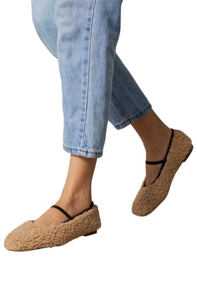 Liger Γυναικείες μπαλαρίνες Mink - Λούτρινη λεπτομέρεια, επίπεδη σόλα