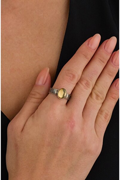 Ricco Jewellery 925 Ayar Gümüş Doğal Sitrin Taşlı El Işi Vintage Yüzük