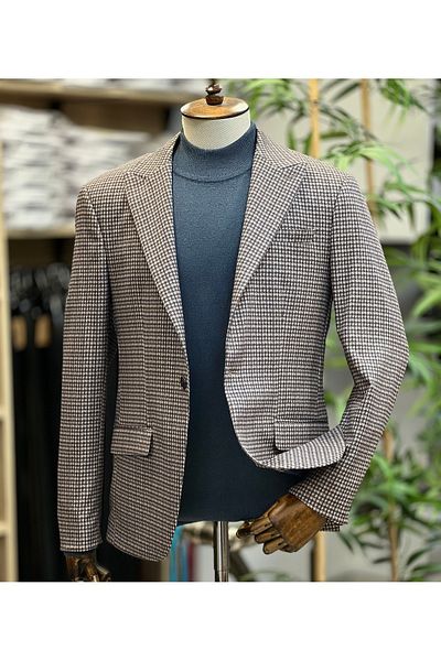 SAVARA ανδρικό μονό μπουφάν slimfit από γάλα καφέ piticate lycra