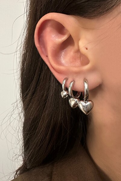 Okko Store Halka Kalp 3'Lü Küpe