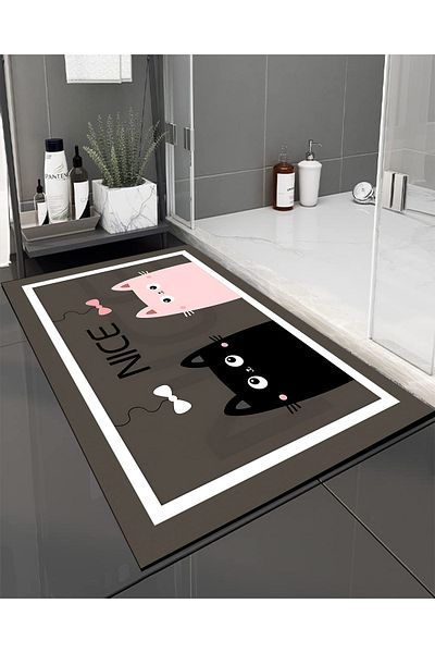 Else Dekor Water Absorbent Shower Front Patterned Printed Bath Mat Toilet Seat One Piece Animal Bathroom Rug