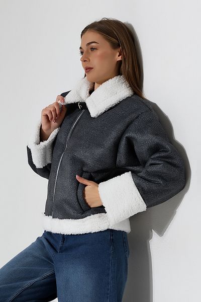 COCOCİX Women's Filato Detailed Plush Denim Short Coat