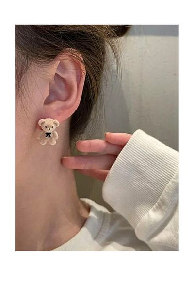 MioArt Women's Vip Series Minimal Teddy Bear Model Special Design Brand Earring Set