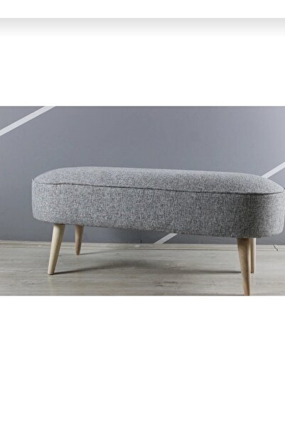 BEYLERBEYİ Nare Puf Gri ,Retro Ceviz Renk Ahşap Ayaklı Geniş Oturum Alanlı Ov...