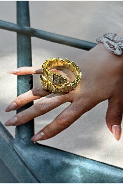 Ricco Jewellery 14 K Gold Kaplama 925 Ayar Gümüş Ayarlanabilir Yılan Yüzük