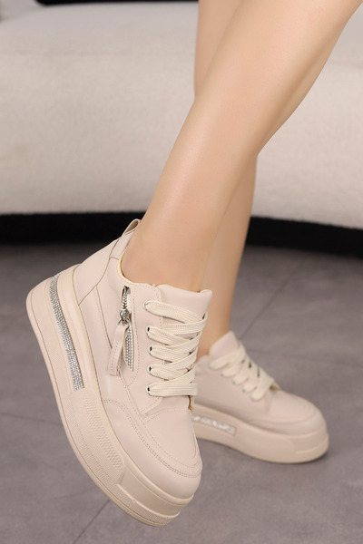 GİNZA SHOES Frm 051 Zippered Stone Detail Casual Shoes