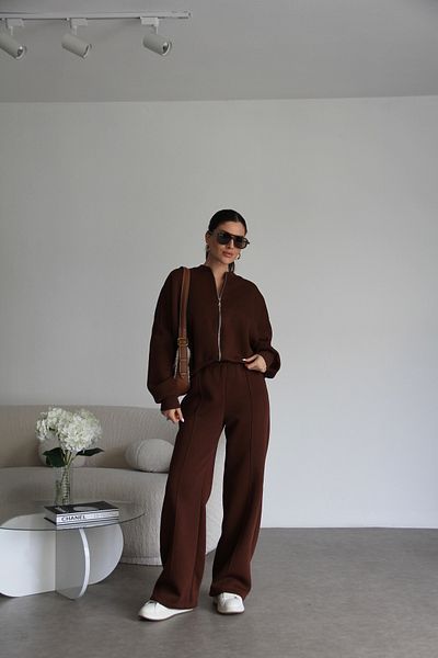 Julidress Coffee Zippered Raised Bottom Top Premium Tracksuit Set