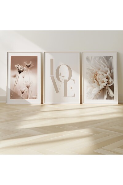 Home 3'lü Set sanatsal kır çiçeği Posteri, Huzur Posteri Duvar Dekoru, Oturma...