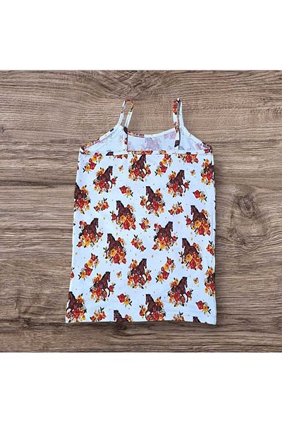 ESTA STORE White Horse and Flower Print Rope Suspender Undershirt