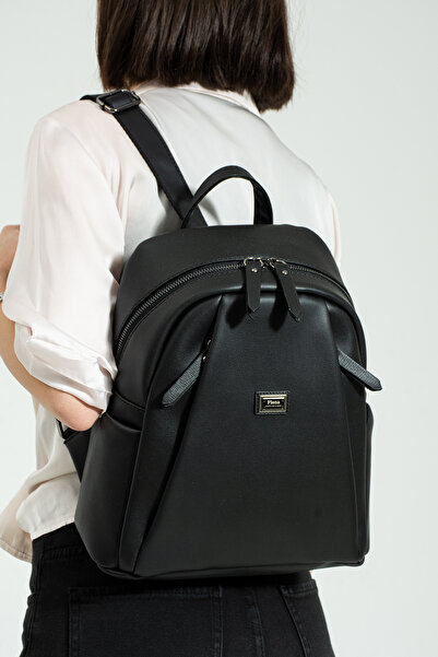 Çanta Trend Women's Black Backpack 6 Compartment Bag