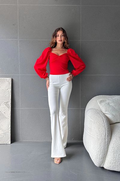 bacc Women's Red Square Neck Drawstring Detailed Blouse Bcdf- 242119