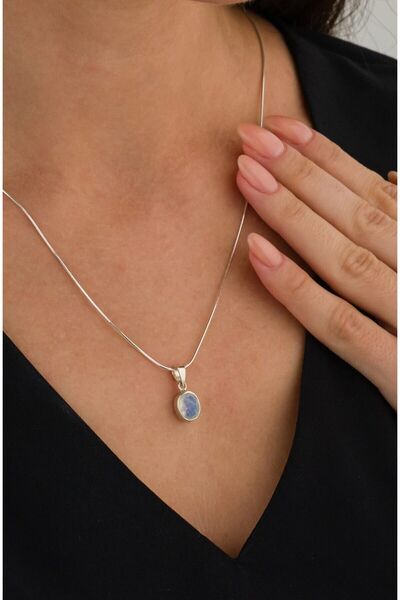 Ricco Jewellery 925 Ayar Gümüş Doğal Ay Taşı El Işi Kolye
