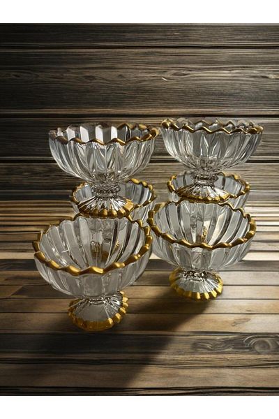 ORTAKÖY CENNETİ 6 Pieces Coffee Side Snack Bowl Presentation Bowl Turkish Delight Bowl Chocolate Bowl Painted Gold