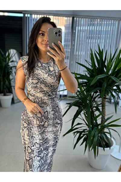 caddstore Snake Shoulder Padded Pencil Dress