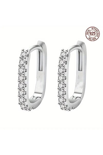 JELLYWEAR Parlak Taşlı Gümüş Halka Küpe Çifti