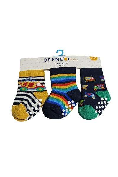 Defne Baby 3 perechi de șosete de iarnă din bumbac, cu talpă anti-alunecare, cu model de mașină, pentru băieți și bebeluși