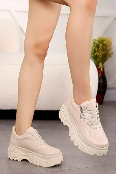 kajal ayakkabı MERİ Fermuar Detay Kalın Taban Gündelik Spor Ayakkabı