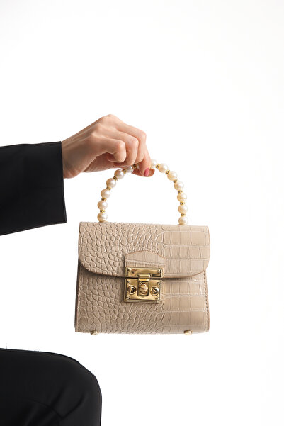 Zlato Women's Pearl Detailed Beige Hand and Shoulder Bag