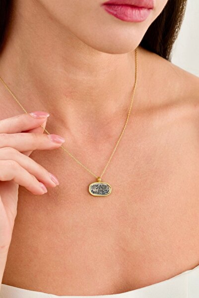 Ricco Jewellery 14 K Gold Kaplama 925 Ayar Gümüş El Işi Hieroglif Kolye