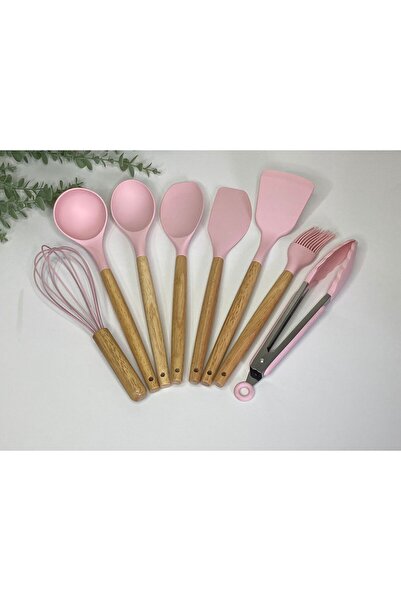 Enyaza Home 9 Parça Bambu Saplı Silikon Mutfak Seti Servis Seti