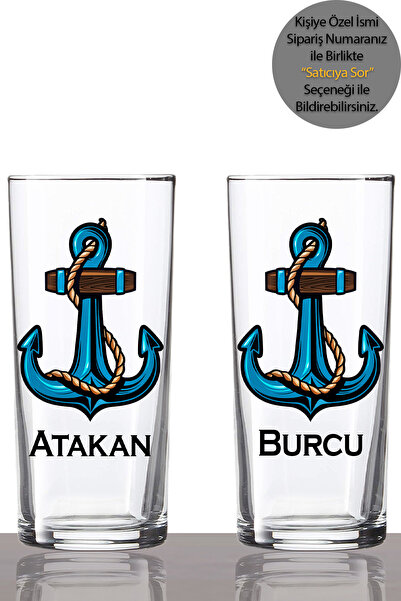 Kişiye Özel Mavi Çapa 2'li Rakı Bardağı