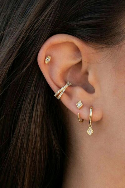 Sacce Scarves&Accessories Earcuff Minimal Sıkışturmalı Kıkırdak Küpesi Gold