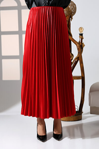 Moda Şalcım Piliseli Etek [KIRMIZI]